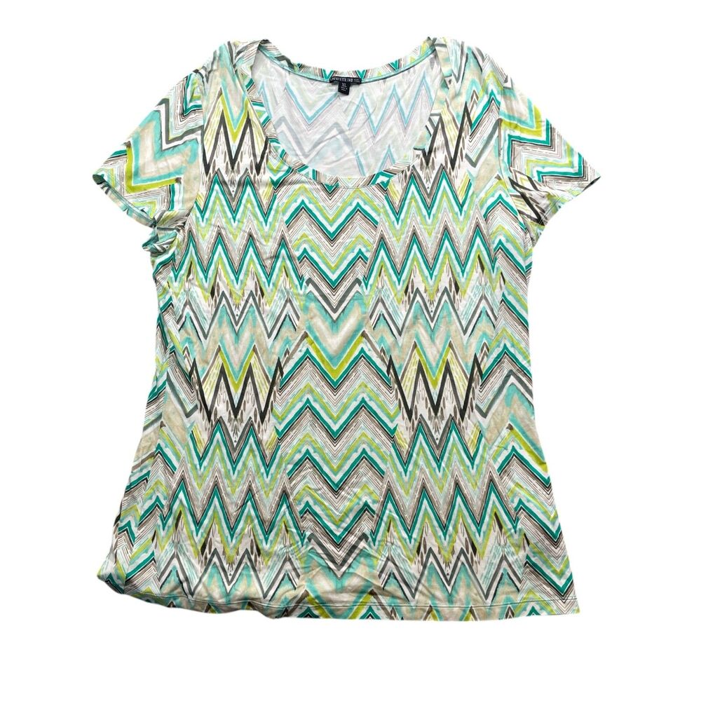 Lafayette 148 XL Geometric Patterned Short Sleep Scoup Neck Top